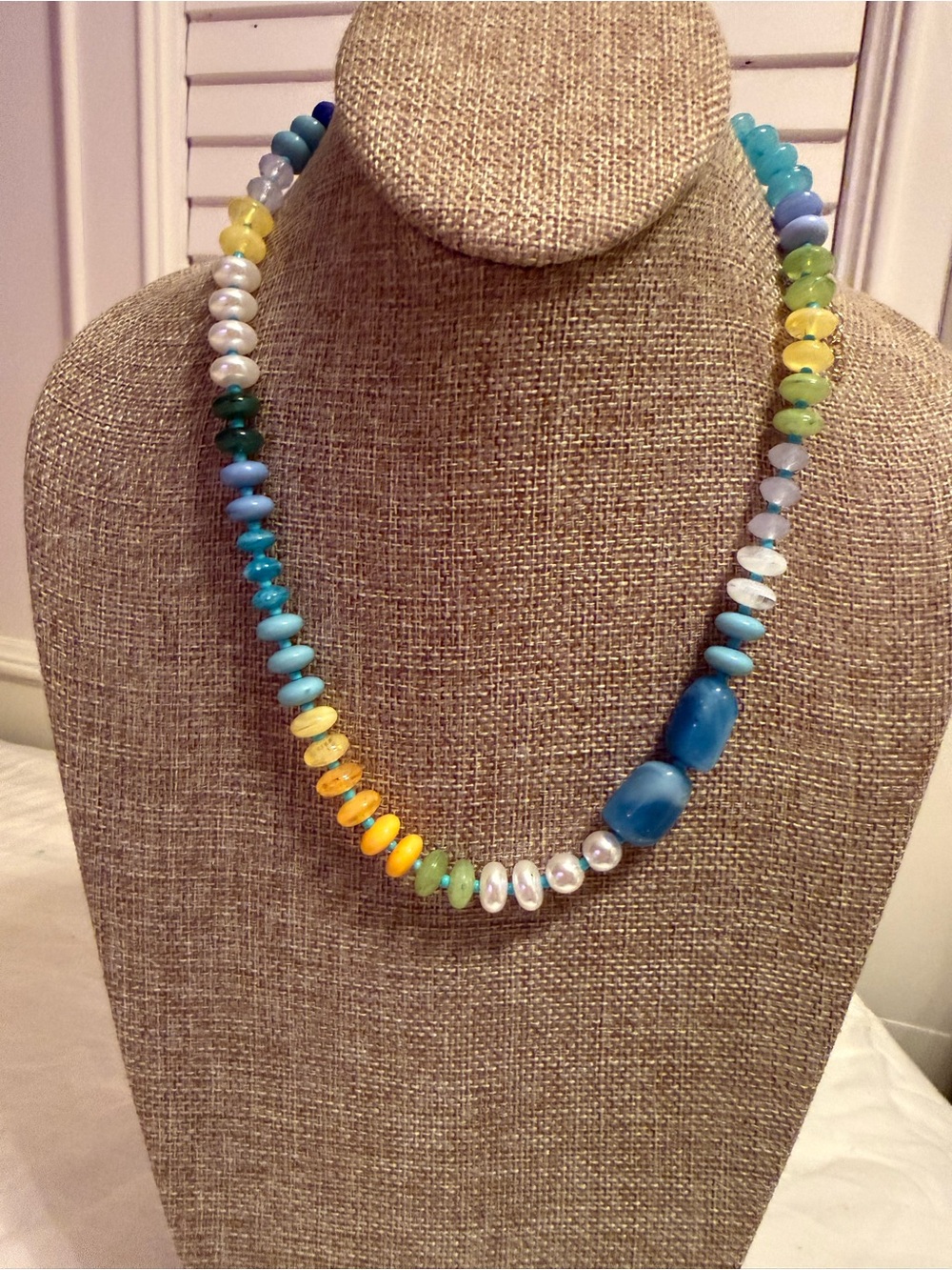Handmade Multicolor Beaded Necklace with Blue Accents